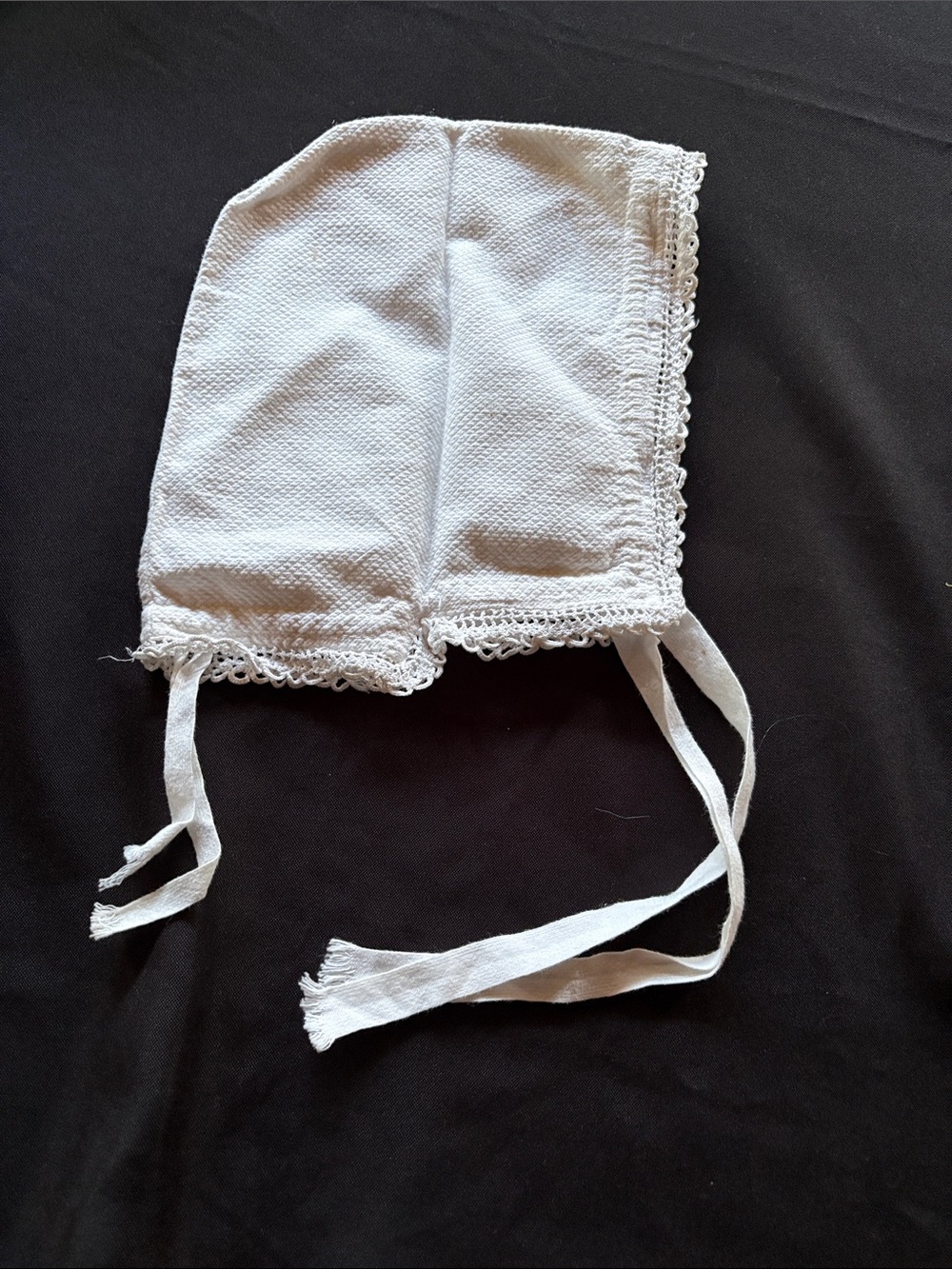 Vintage Classic White Baby Bonnet with Crochet Trim